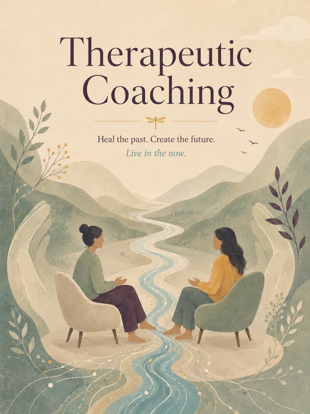 Therapeutic Coaching — two people in conversation across a winding river